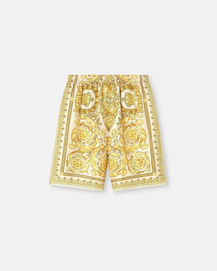Versace Barocco Silk Shorts Yellowprint Men Pants and Shorts