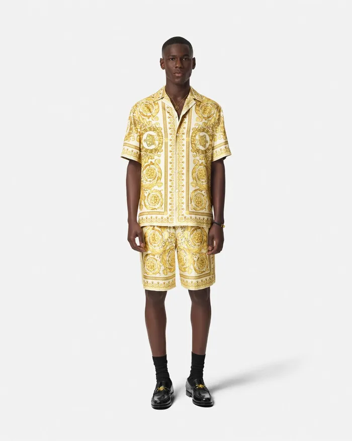 Versace Barocco Silk Shorts Yellowprint Men Pants and Shorts