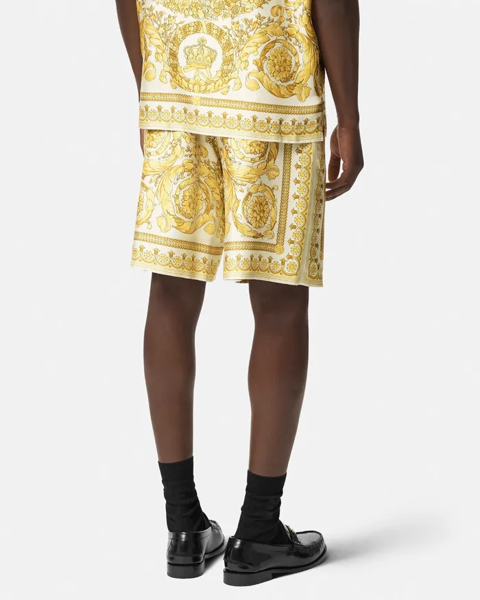 Versace Barocco Silk Shorts Yellowprint Men Pants and Shorts