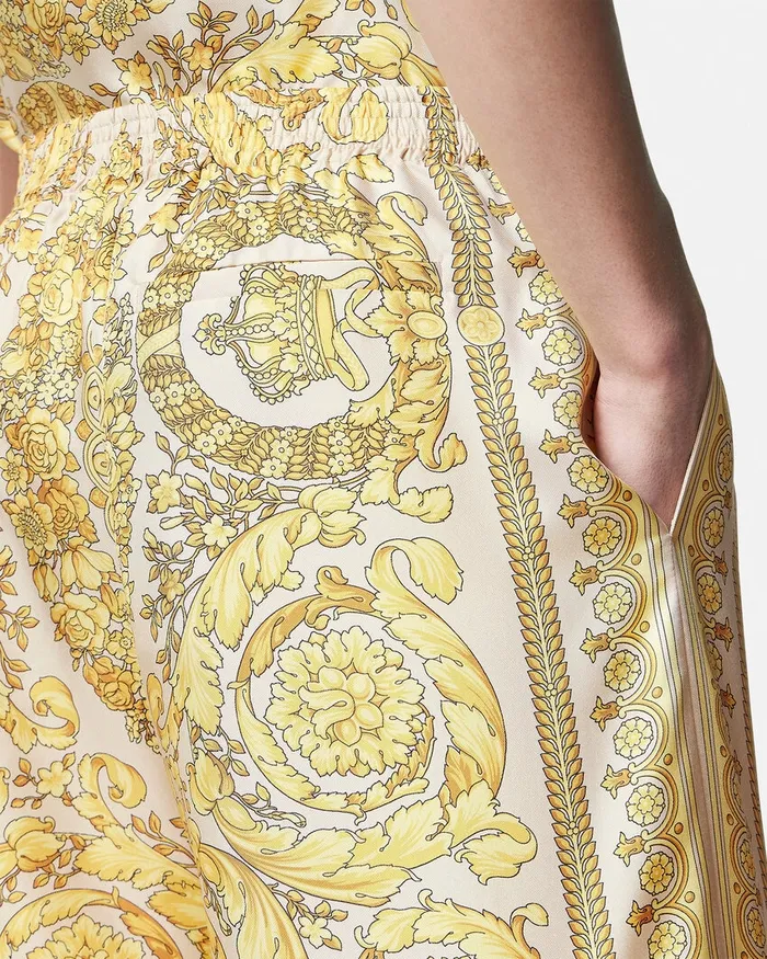 Versace Barocco Silk Shorts Yellowprint Men Pants and Shorts