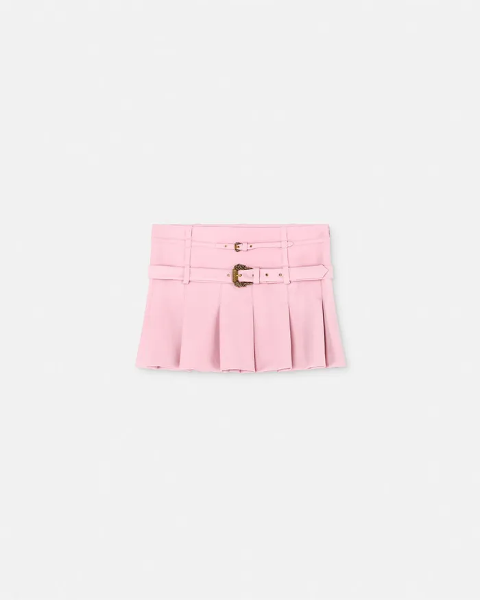 Versace Baroque Buckle Pleated Mini Skirt Pink Women Jeans Couture