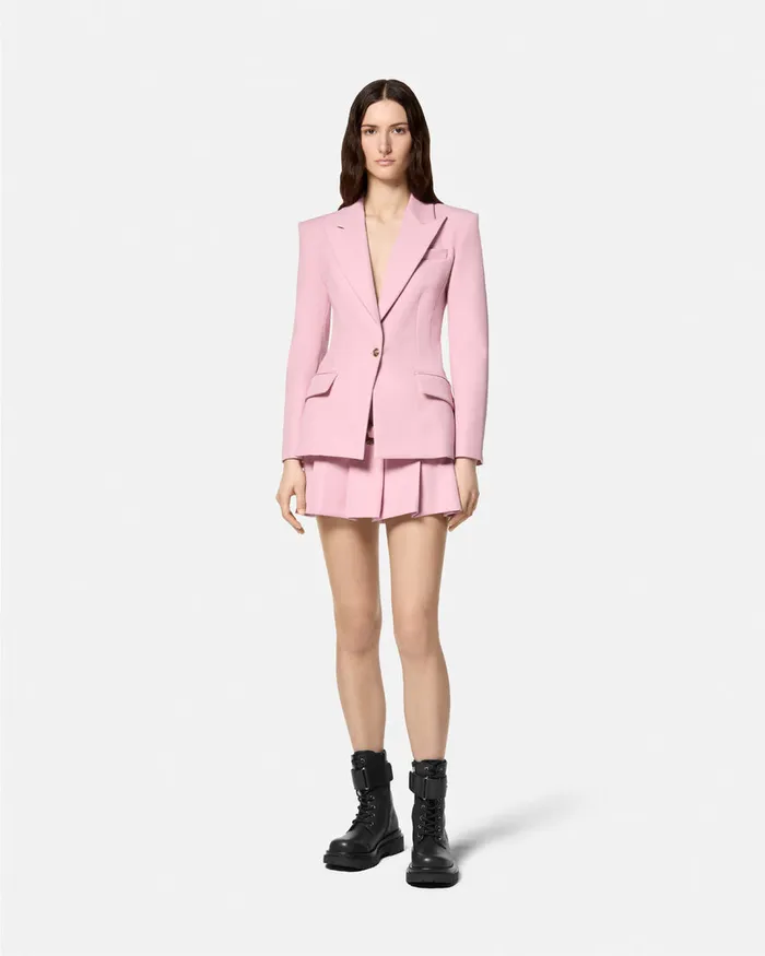 Versace Baroque Buckle Pleated Mini Skirt Pink Women Jeans Couture