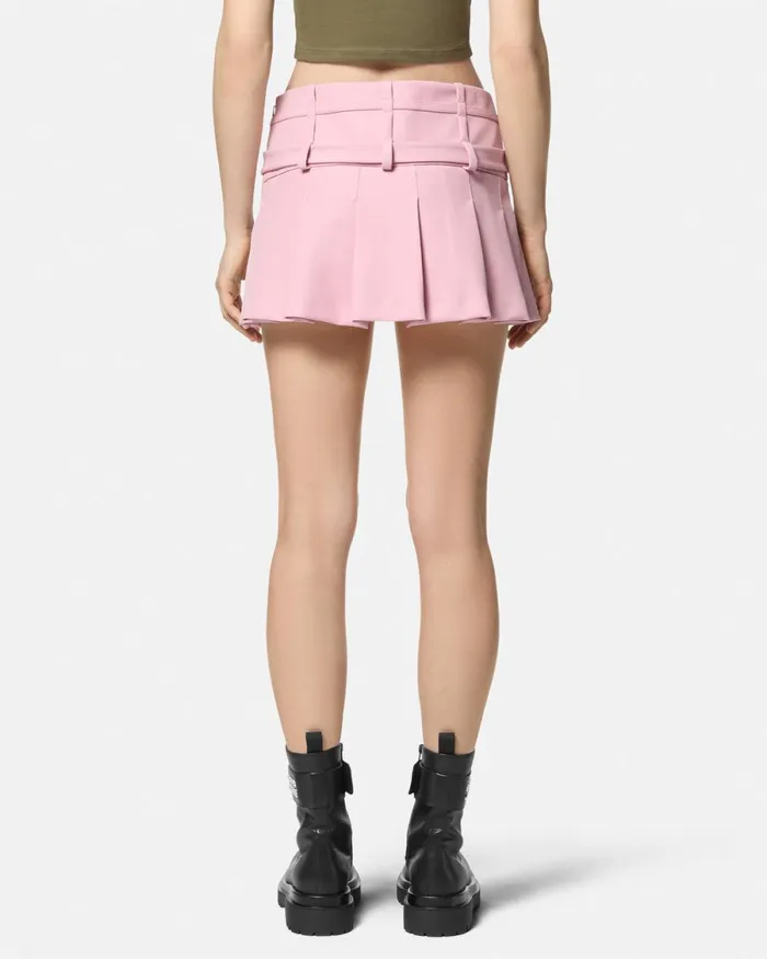 Versace Baroque Buckle Pleated Mini Skirt Pink Women Jeans Couture