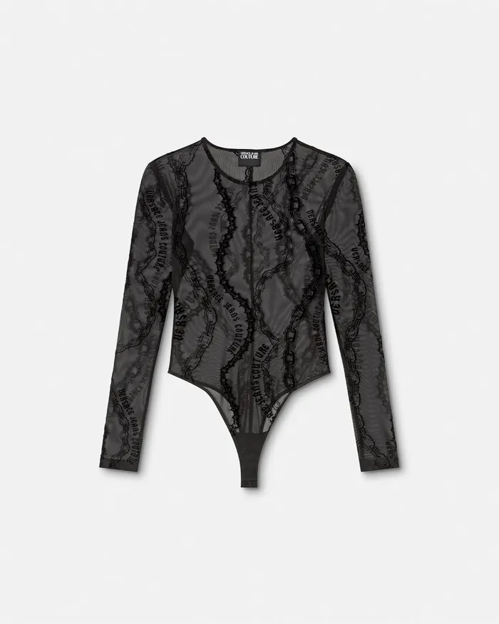 Versace Chain Couture Mesh Bodysuit Blackprint Women Jeans Couture