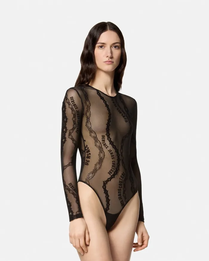 Versace Chain Couture Mesh Bodysuit Blackprint Women Jeans Couture