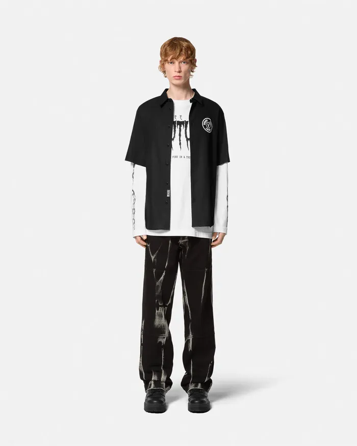 Versace Chain VEmblem RegularFit Shirt Blackprint Men Jeans Couture