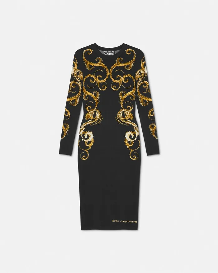 Versace Chromo Couture Midi Dress Blackgold Women Jeans Couture