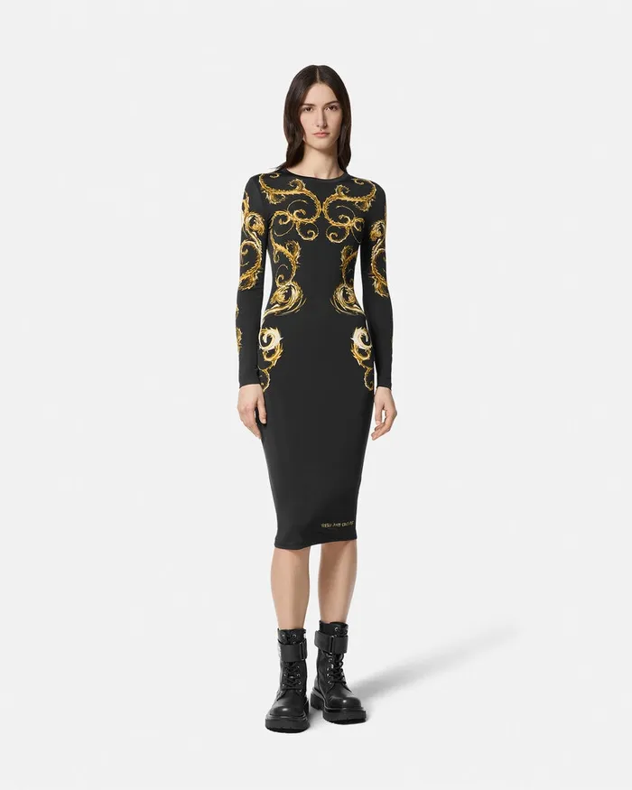 Versace Chromo Couture Midi Dress Blackgold Women Jeans Couture