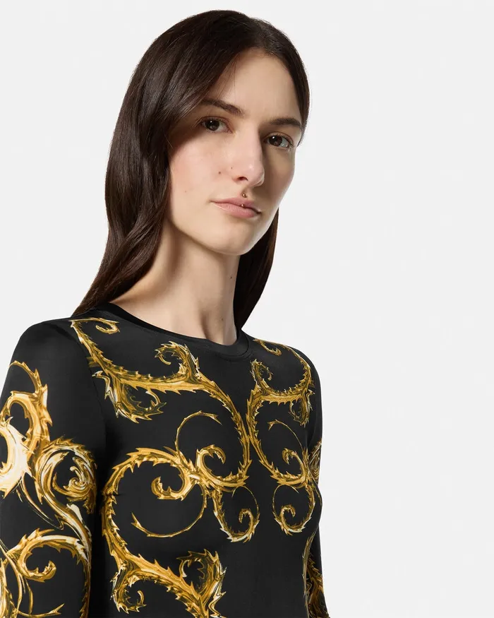 Versace Chromo Couture Midi Dress Blackgold Women Jeans Couture