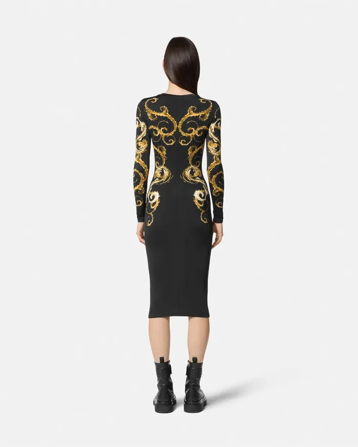 Versace Chromo Couture Midi Dress Blackgold Women Jeans Couture