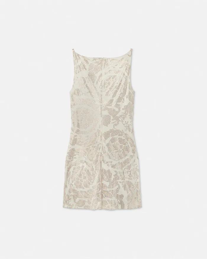 Versace Crystal Barocco Cowl Slip Mini Dress Beige Women Dresses