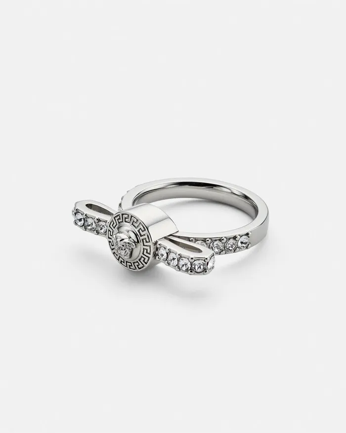 Versace Crystal Gianni Ribbon Ring Silver Women Rings