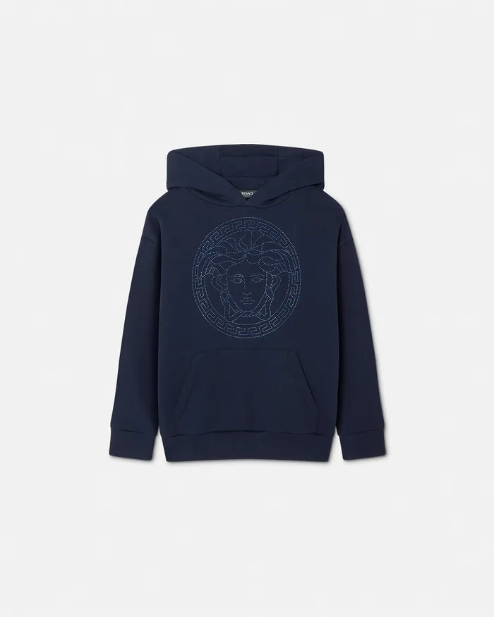 Versace Crystal Medusa Hoodie Blue Kids Knitwear and Sweatshirts