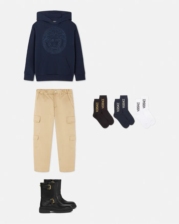 Versace Crystal Medusa Hoodie Blue Kids Knitwear and Sweatshirts