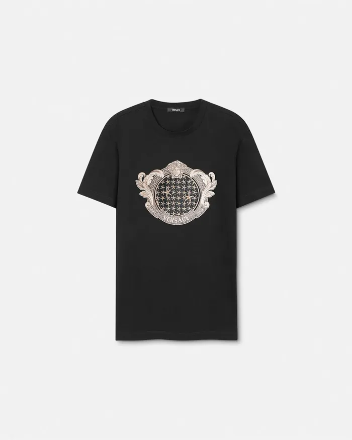 Versace Crystal Starfish Blason TShirt Black Men TShirts and Polos