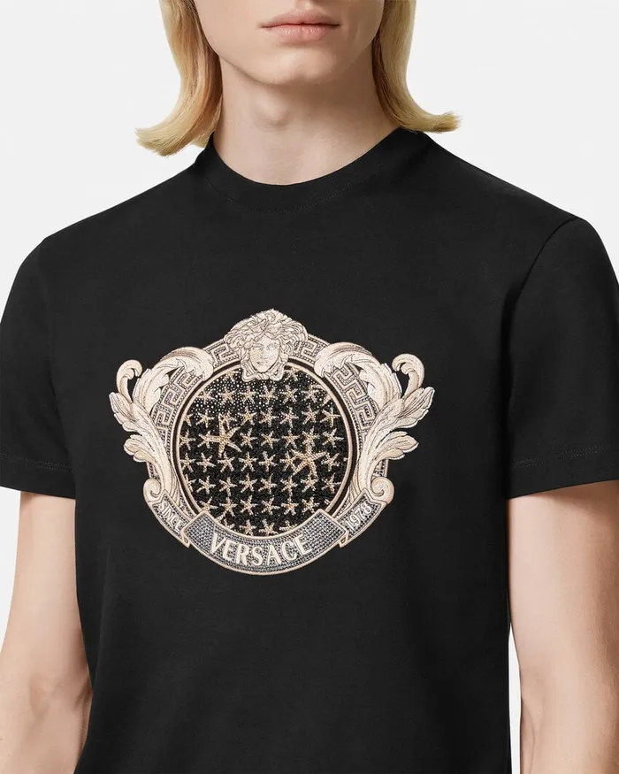 Versace Crystal Starfish Blason TShirt Black Men TShirts and Polos