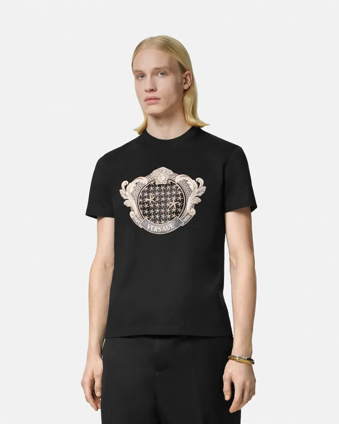 Versace Crystal Starfish Blason TShirt Black Men TShirts and Polos