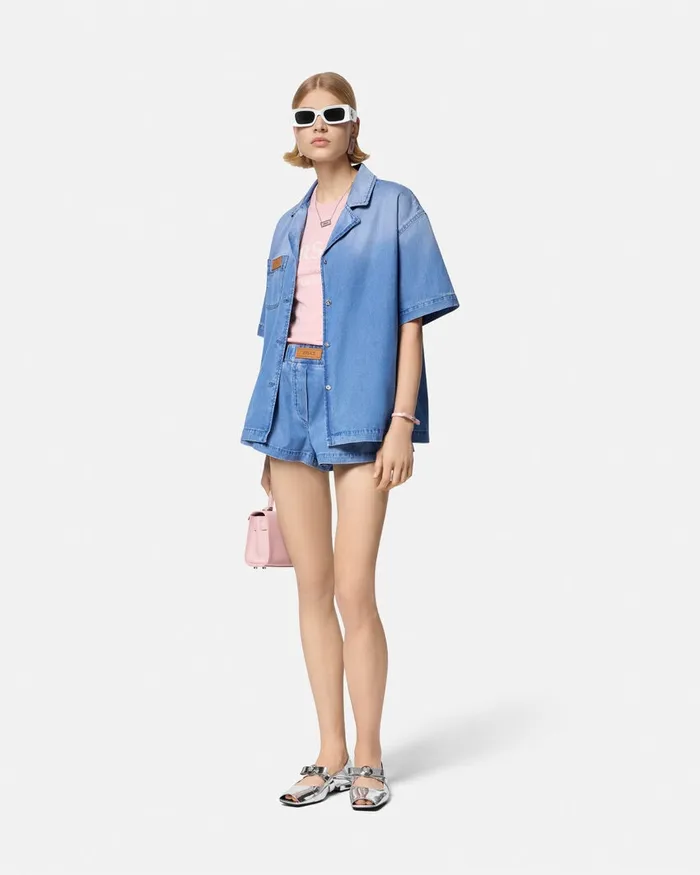 Versace Denim Boxy Shirt Blue Women Denim