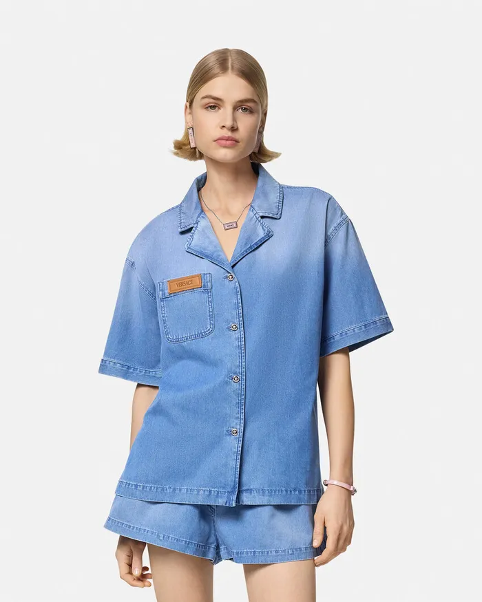 Versace Denim Boxy Shirt Blue Women Denim