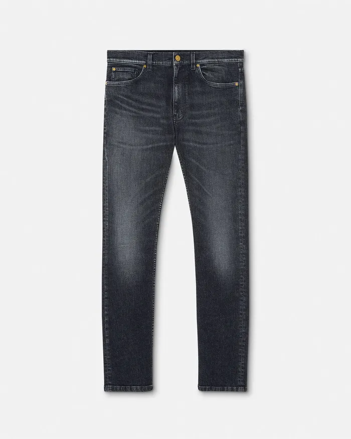 Versace Embroidered Medusa SlimFit Jeans Black Men Pants and Shorts