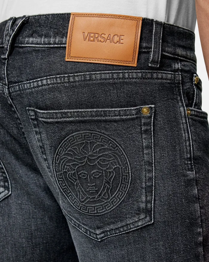 Versace Embroidered Medusa SlimFit Jeans Black Men Pants and Shorts