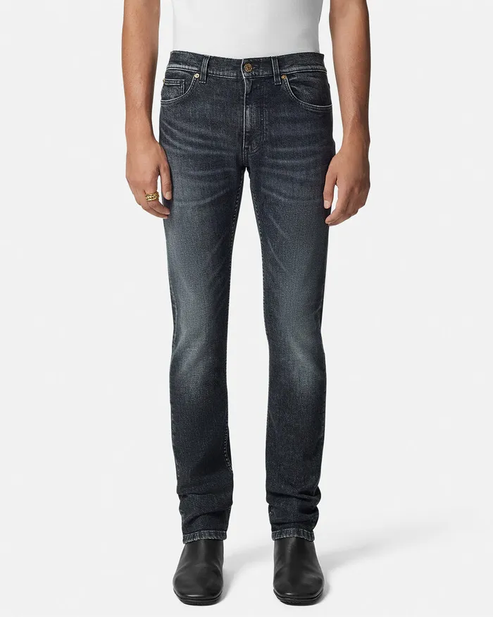 Versace Embroidered Medusa SlimFit Jeans Black Men Pants and Shorts