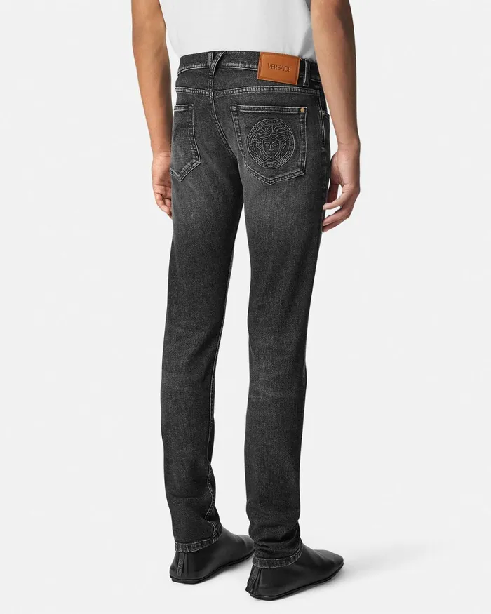 Versace Embroidered Medusa SlimFit Jeans Black Men Pants and Shorts