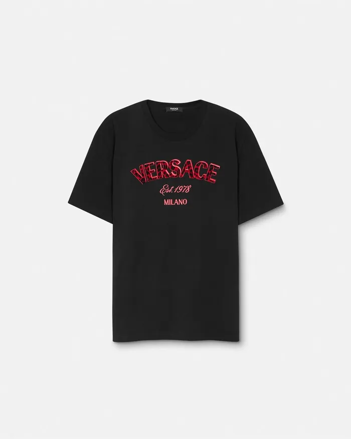Versace Embroidered Wild Stamp TShirt Black Men TShirts and Polos