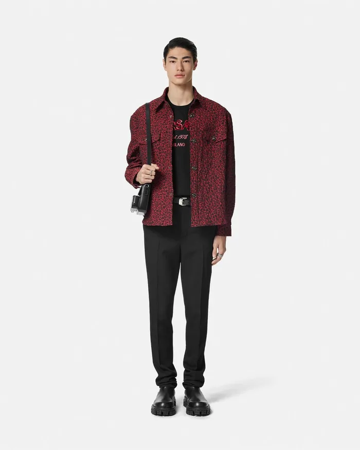 Versace Embroidered Wild Stamp TShirt Black Men TShirts and Polos