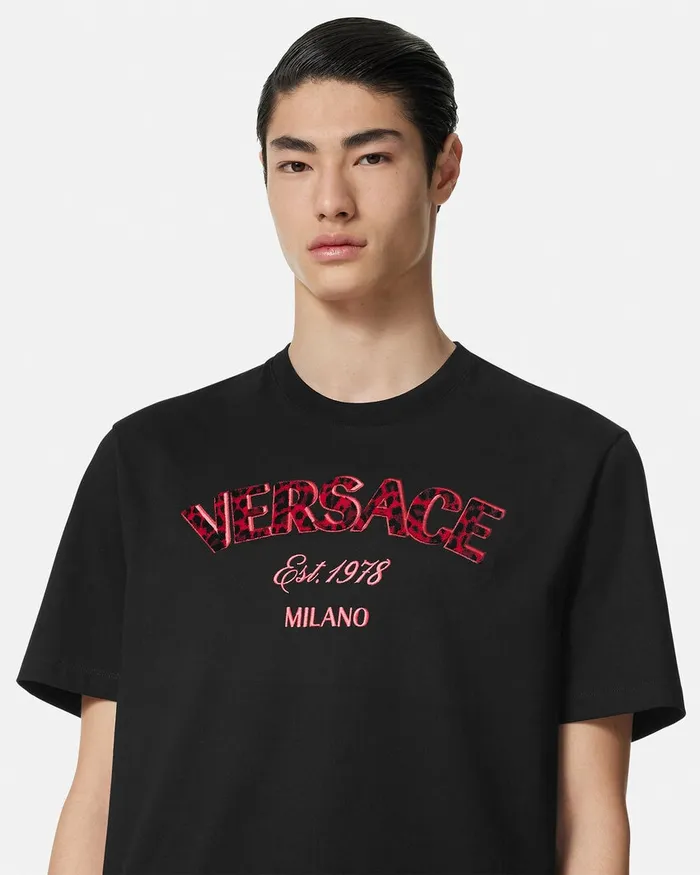 Versace Embroidered Wild Stamp TShirt Black Men TShirts and Polos