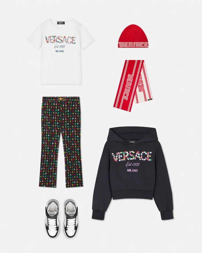 Versace Falling Flowers Logo Hoodie Blue Kids Knitwear and Sweatshirts