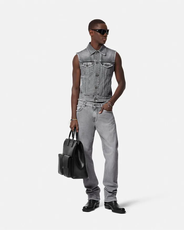 Versace Frayed RegularFit Jeans Gray Men Pants and Shorts