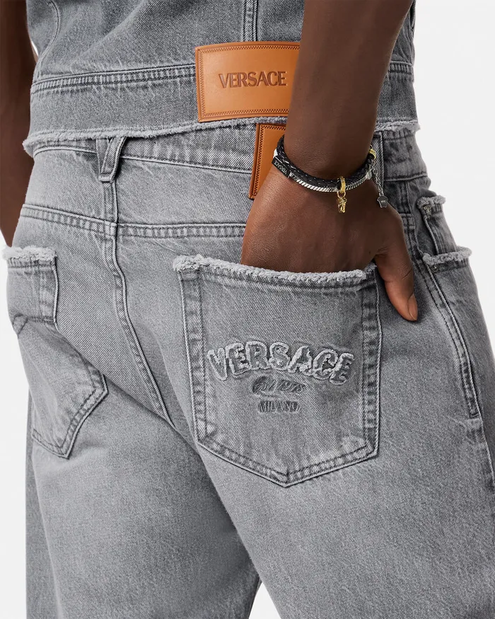 Versace Frayed RegularFit Jeans Gray Men Pants and Shorts