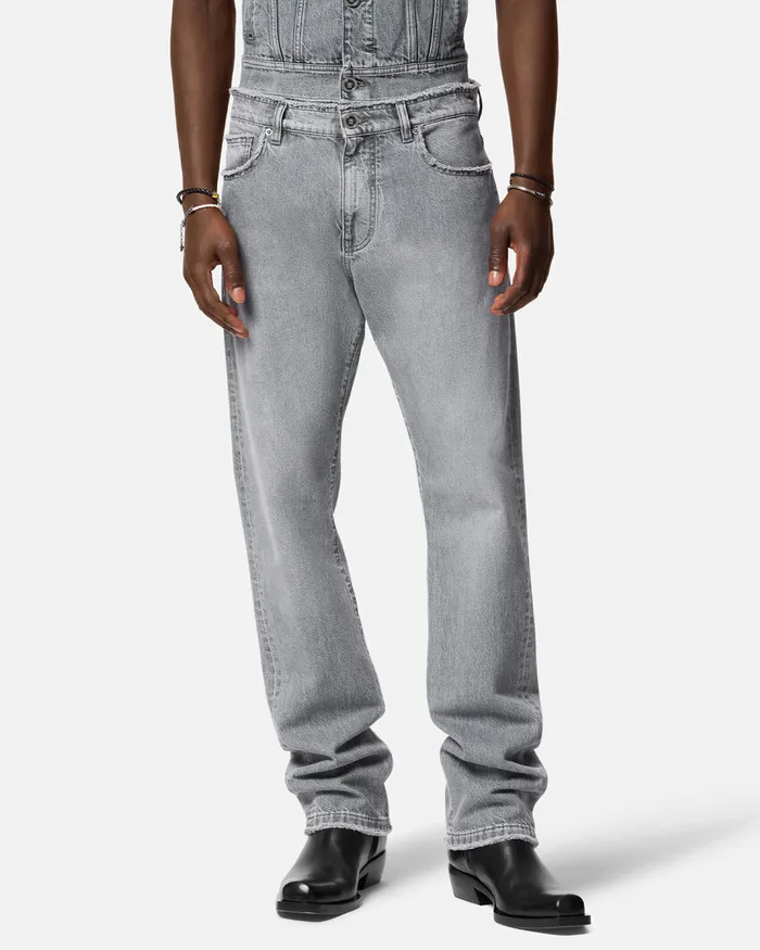 Versace Frayed RegularFit Jeans Gray Men Pants and Shorts