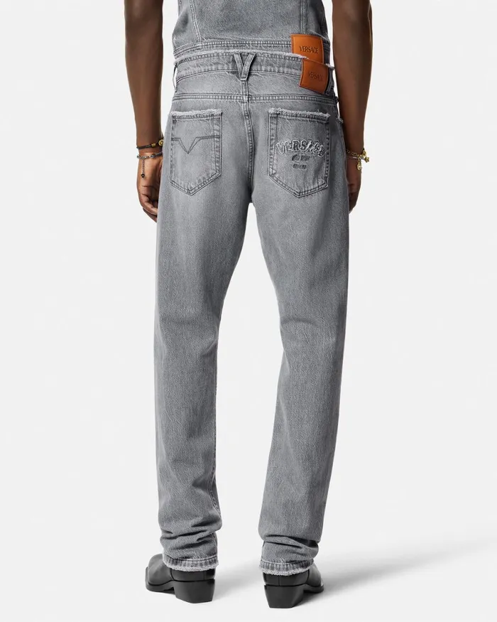 Versace Frayed RegularFit Jeans Gray Men Pants and Shorts