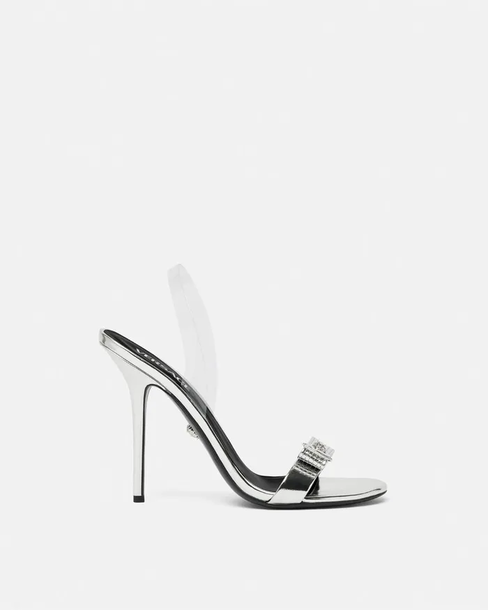 Versace Gianni Ribbon Metallic Sandals 43034 110 Mm Silver Women Sandals