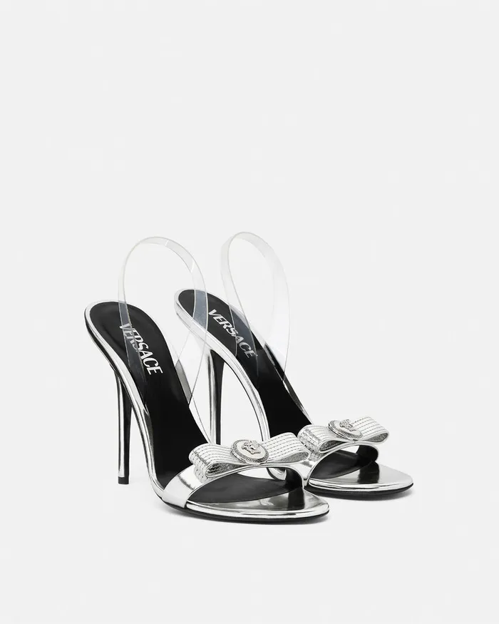 Versace Gianni Ribbon Metallic Sandals 43034 110 Mm Silver Women Sandals