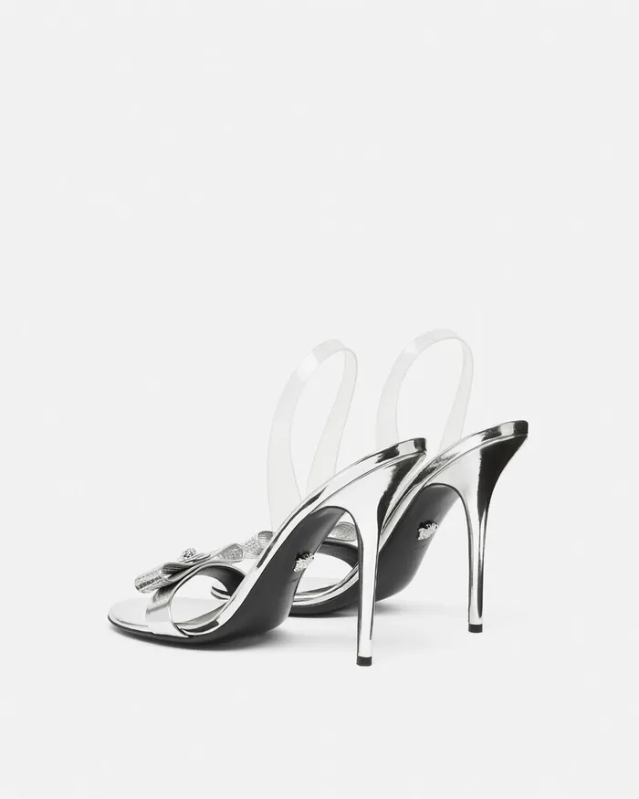 Versace Gianni Ribbon Metallic Sandals 43034 110 Mm Silver Women Sandals