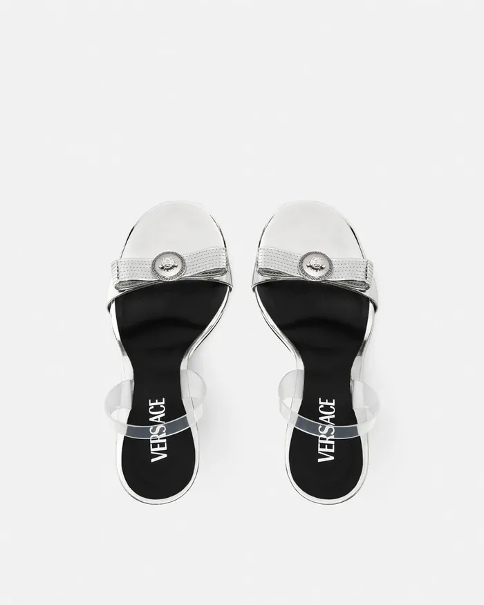 Versace Gianni Ribbon Metallic Sandals 43034 110 Mm Silver Women Sandals