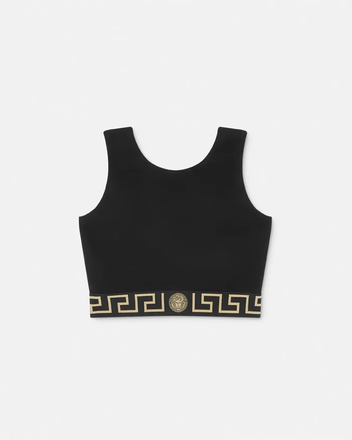 Versace Greca Border Gym Sports Bra Black Women Activewear
