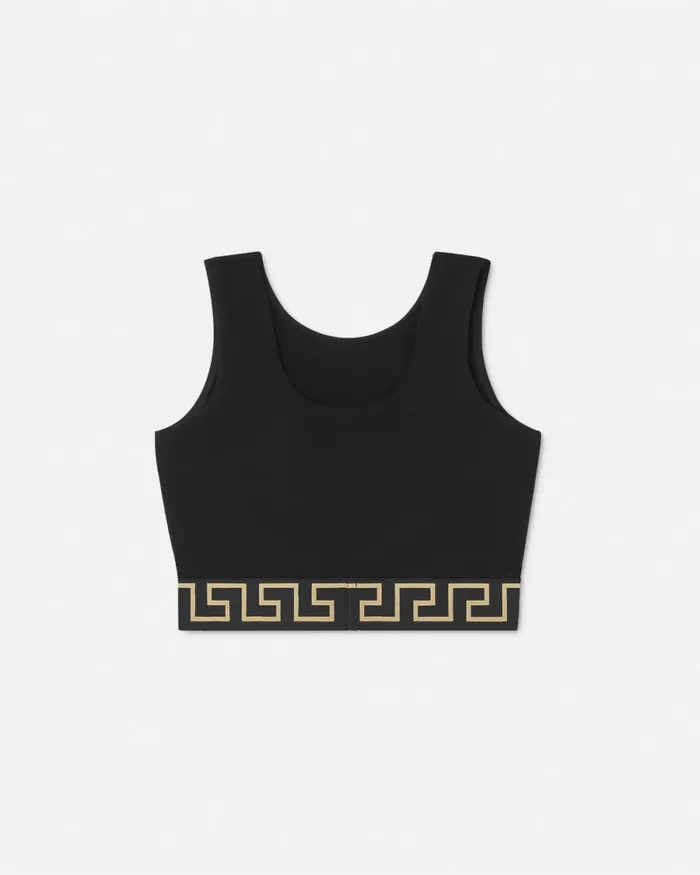 Versace Greca Border Gym Sports Bra Black Women Activewear