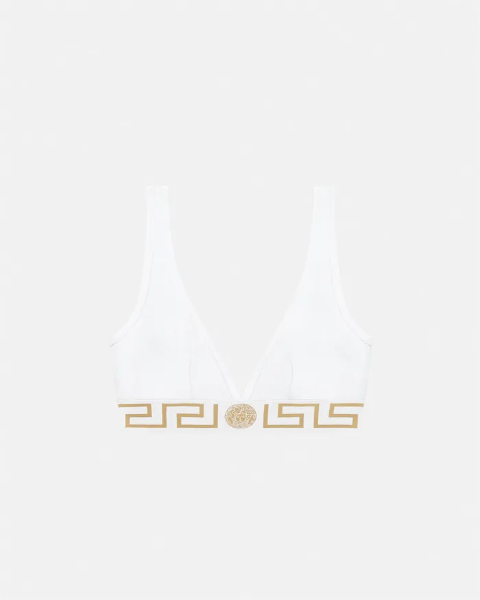 Versace Greca Border Triangle Bralette White Women Bras and Briefs