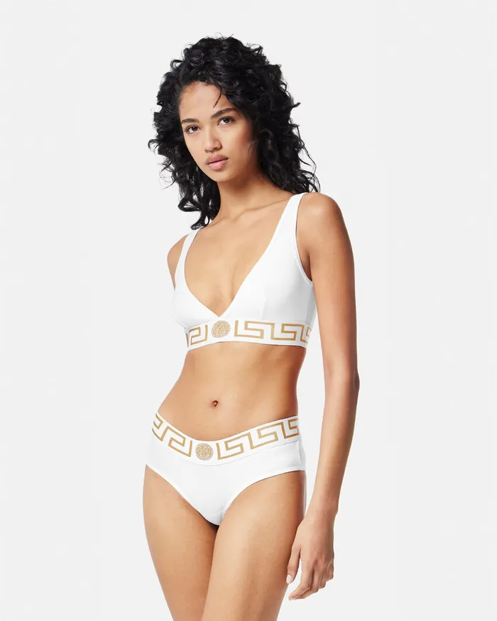 Versace Greca Border Triangle Bralette White Women Bras and Briefs
