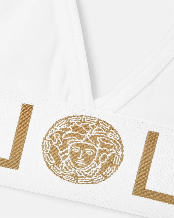 Versace Greca Border Triangle Bralette White Women Bras and Briefs