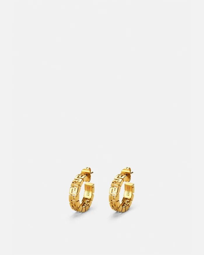 Versace Greca Hoop Earrings Light Gold WomenMen Earrings