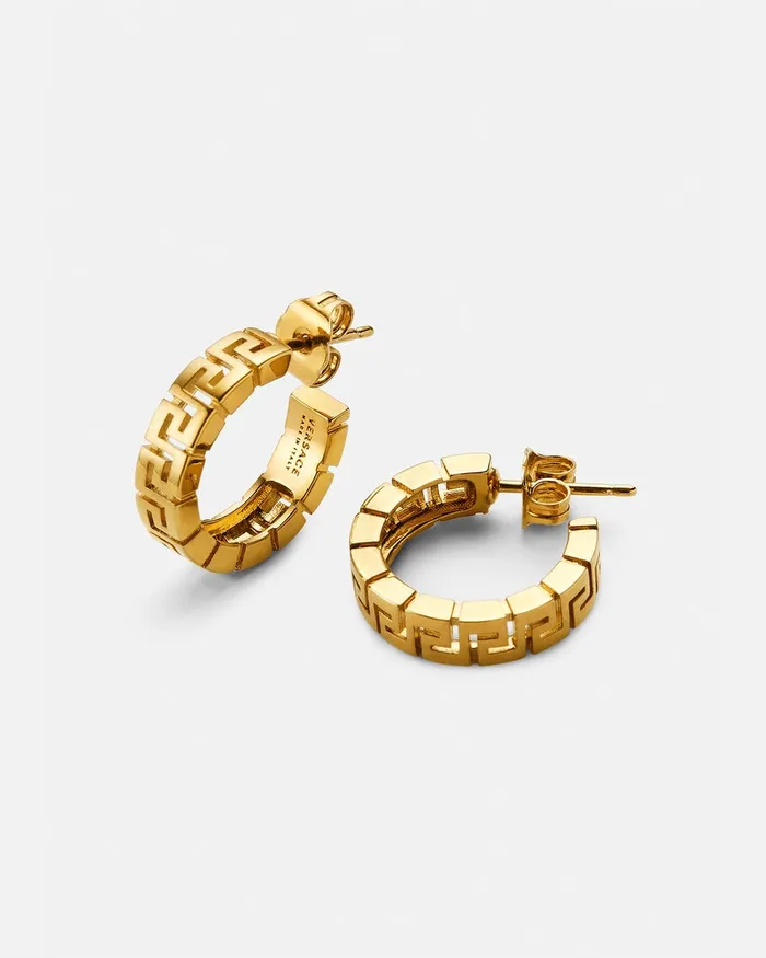 Versace Greca Hoop Earrings Light Gold WomenMen Earrings