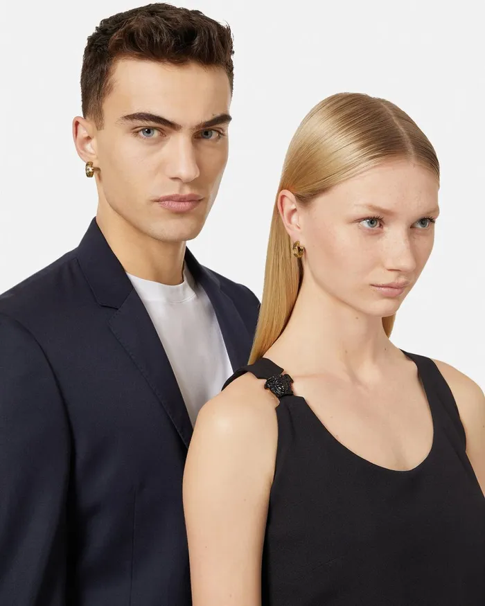 Versace Greca Hoop Earrings Light Gold WomenMen Earrings