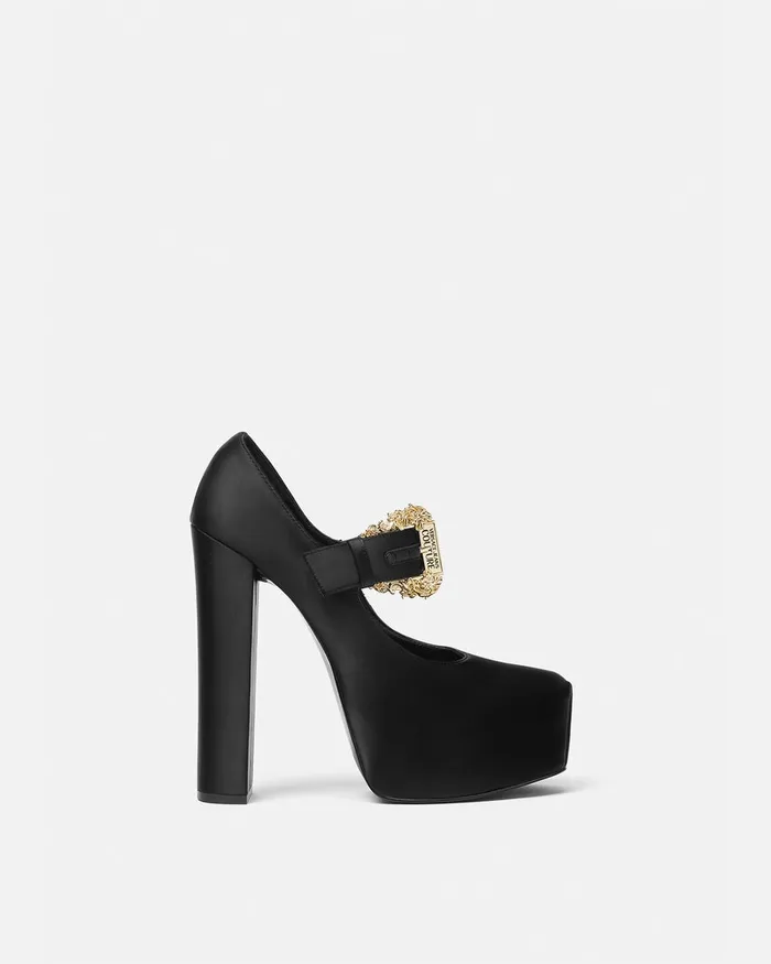 Versace Hurley Satin Platform Pumps Blackprint Women Jeans Couture