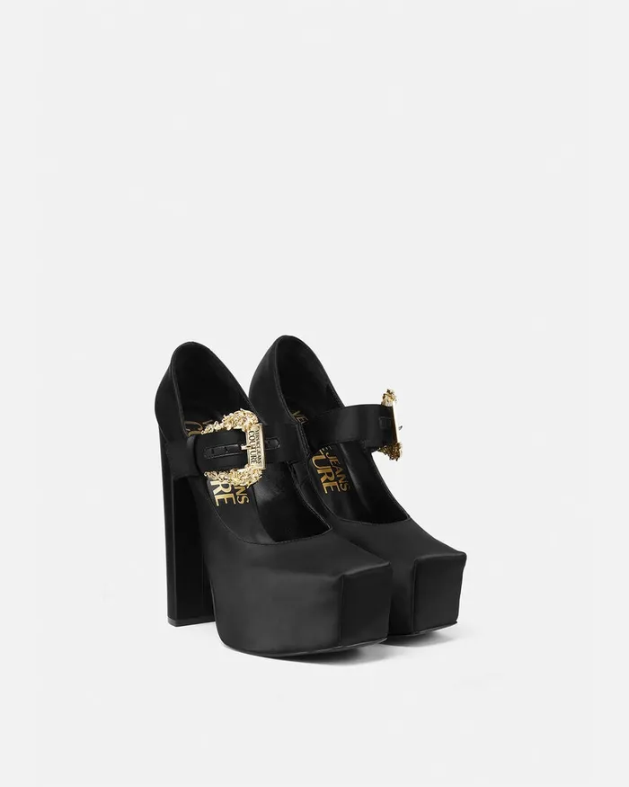 Versace Hurley Satin Platform Pumps Blackprint Women Jeans Couture
