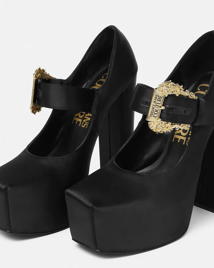 Versace Hurley Satin Platform Pumps Blackprint Women Jeans Couture